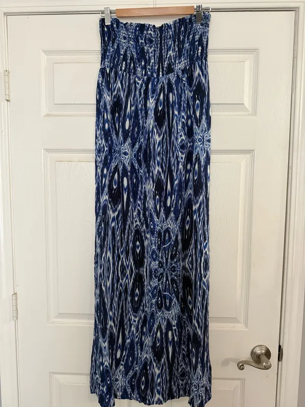Vervet Velvet Blue and White Patterned Smocked Maxi Coverup - Image 2