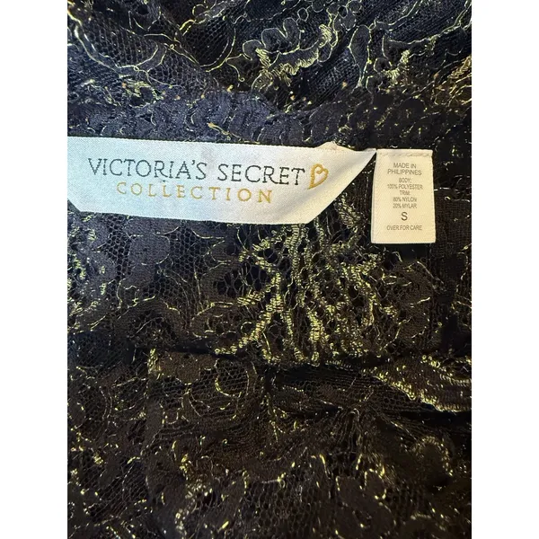 Victoria's Secret Black Gold Lace Robe 90's Glam Whimsi Goth S resort beach boho - Image 4
