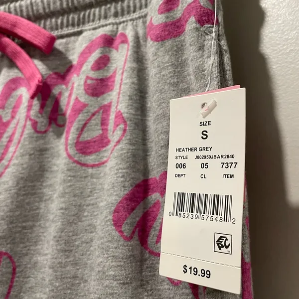 NWT Grey & Pink Barbie Logo Graphic Printed PJ Pajama Bottoms Lounge Pants - S - Image 4