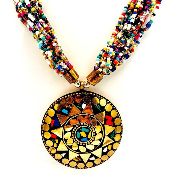 Tribal Beaded Statement Necklace Gold - Image 5