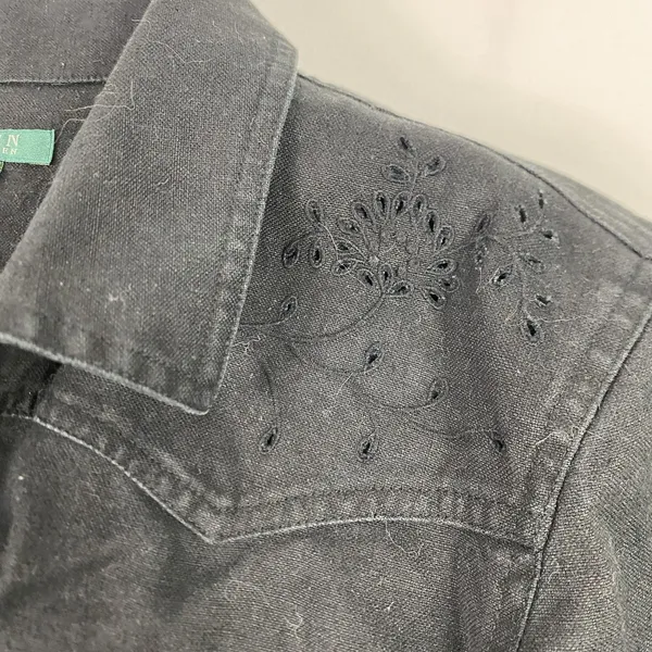 Lauren Ralph Lauren Jacket‎ Womens XL Black Linen Blend Embroidered Western Snap - Image 4