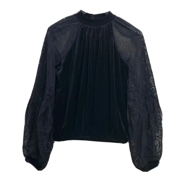Free People Dream Team Black Velvet Lace Blouse Sz S - Image 5