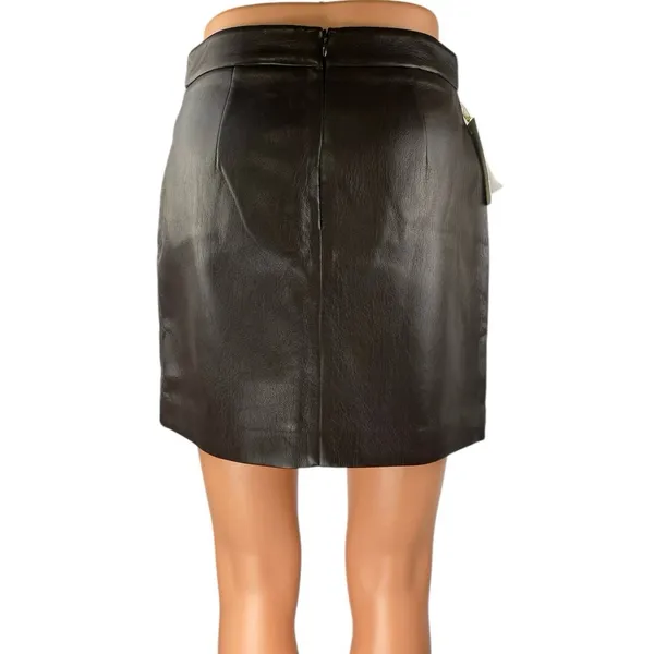 NEW Aritzia Wilfred Brown Faux Vegan Leather Zip Mini Straight Pencil Skirt Sz 4 - Image 3