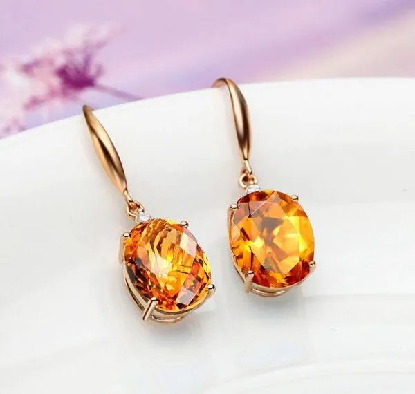 18K Gold Plated Yellow GemStone Citrine Dangle Drop Earrings for Women - Image 2