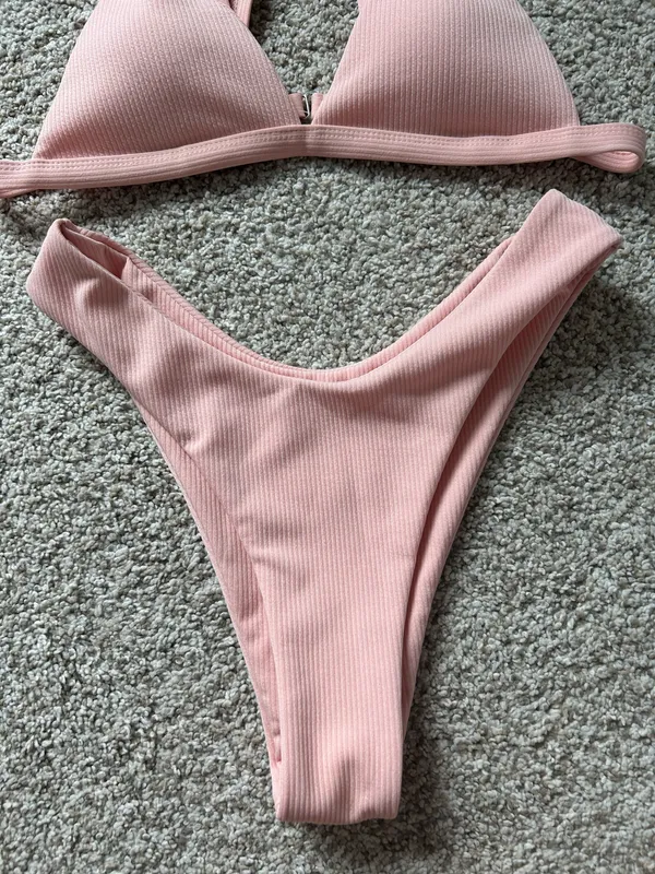 Pink Ribbed Bikini Set - Image 3