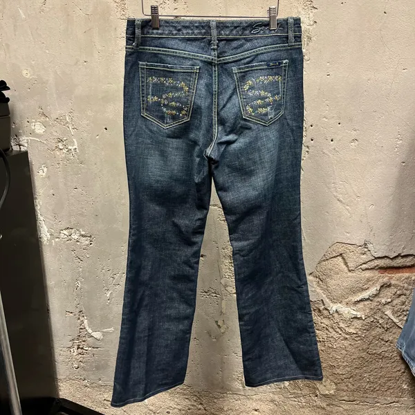 Seven7 Vintage Y2K McBling Rhinestone Back Low Rise Flare Jeans 8 Bling Glitter - Image 2