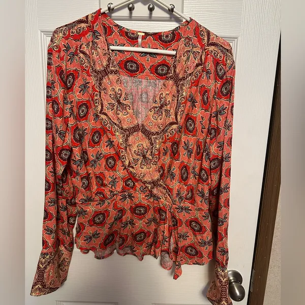 Free People Coral Paisley V-Neck Blouse - Image 5