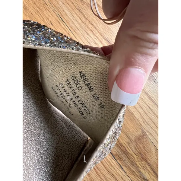 True Religion Keilani Slide Sandals Women Size 10 Gold Glitter Horseshoe‎ Logo - Image 6