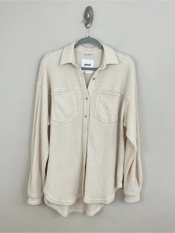 Aerie Cake Batter Anytime Fave Waffle Shirt Oversized Shacket‎ Size XS - Image 3