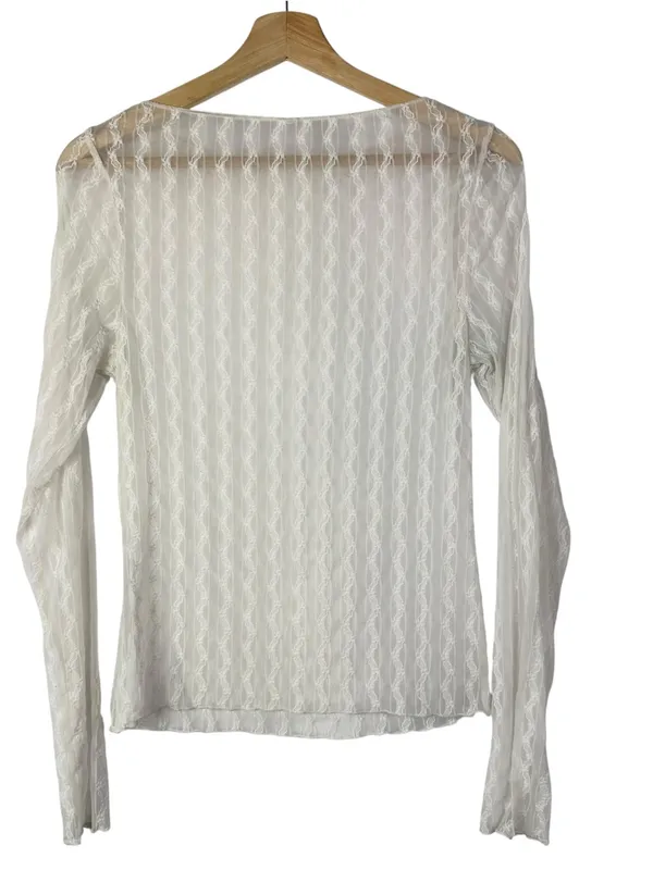 Boutique White Sheer Mesh Long Sleeve Blouse S - Image 2