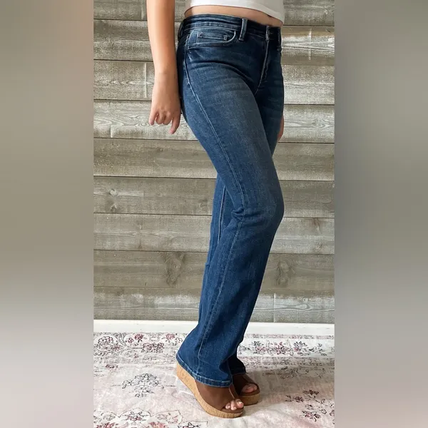 vervet denim mid rise relaxed long bootcut jeans revere dark wash T6136 - Image 4