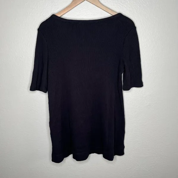 Free People Beach Ribbed Black Over Sized Henley Top Size Med coastal - Image 5