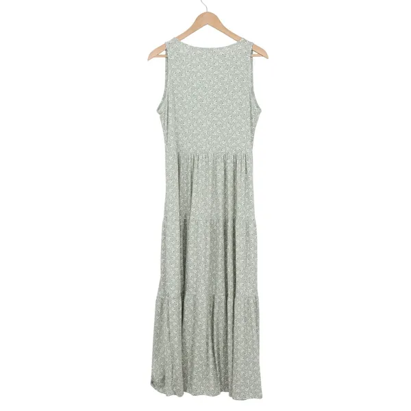 See You Monday Sage Green Floral Ribbed V-Neck Tiered Maxi Dress Womens Large - Image 5
