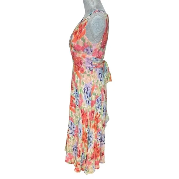 Talbots Silk Floral Sleeveless Midi Dress Pink Multicolor y2k Size 10 - Image 3