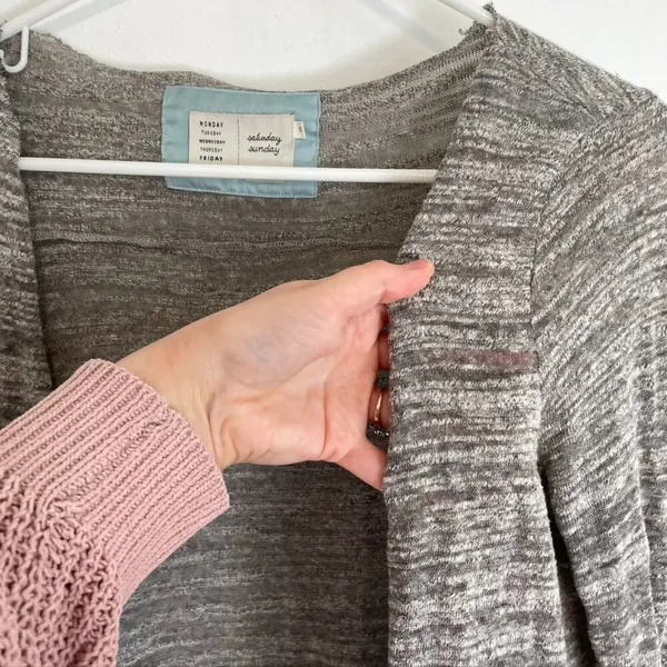 SATURDAY SUNDAY ANTHROPOLOGIE ANTHRO Eagan Cardigan Gray Open Sweater NO LINING - Image 8