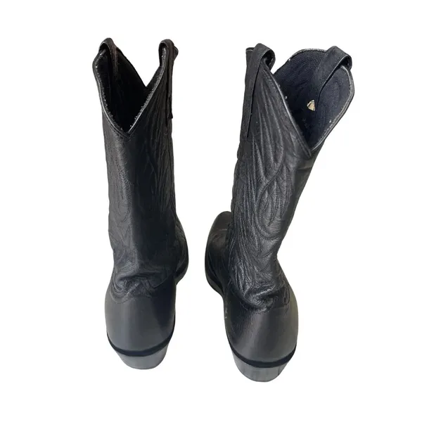 Laredo Black Leather Cowboy Boots Metal Toe Tip Size 9 Western Chic Rodeo - Image 4