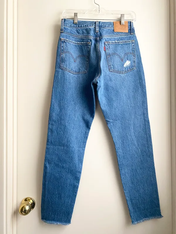 Levi's Wedgie Icon High Rise Button Fly Distressed Straight Leg Jeans - Image 3