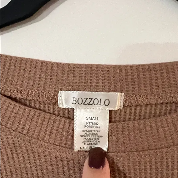 Bozzolo Women's Tan Cropped waffle long sleeved - Image 2