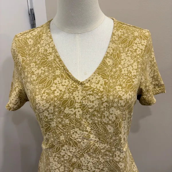 Pact Organic Cotton Floral Fit and Flare V-Neck Midi Dress Chartreuse Yellow S - Image 4