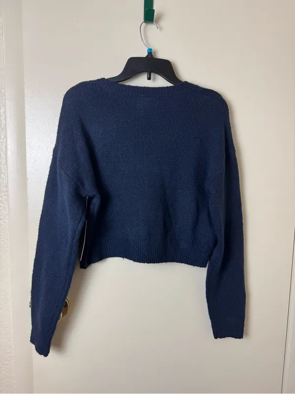 Derek Heart Navy Blue Cropped V-Neck NY New York Sweater NWT Size L - Image 5