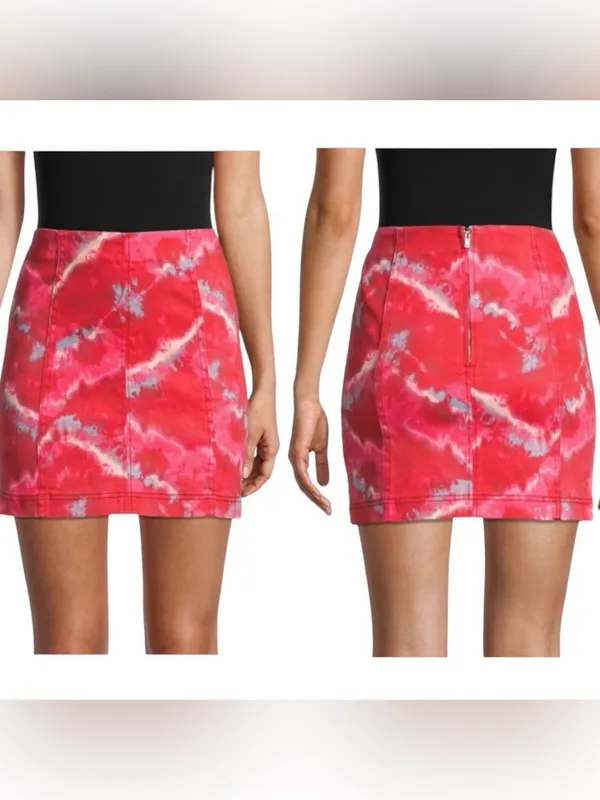 Free People Modern Femme Tie Dye Denim Mini Skirt High Rise Pink Size 2 - Image 2
