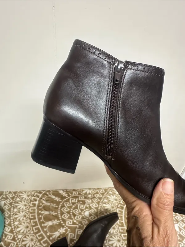 croft & barrow Dark Brown Leather Ankle Booties with Low Block Heel - Image 4