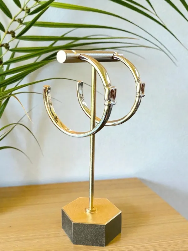ALLSAINTS Gold Tone Buckle Hoop Earrings - McBling Baddie - Image 3