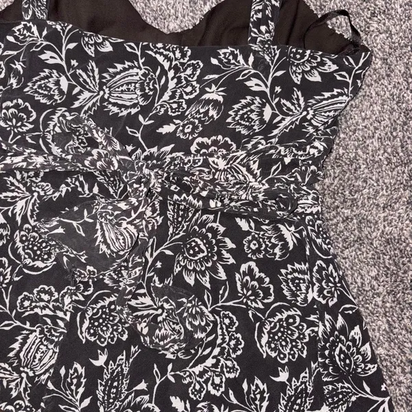 Ann Taylor Floral Ruffle Strap Tank Top Brown White Cinched Waist Boho Size 8 - Image 8