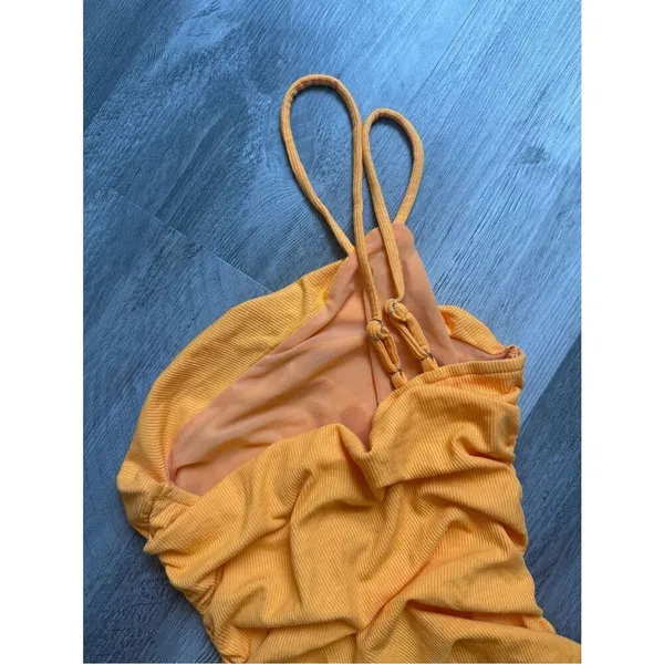 Princess Polly Reece Mini Dress NEW Orange Ribbed Ruched Bodycon - Image 8