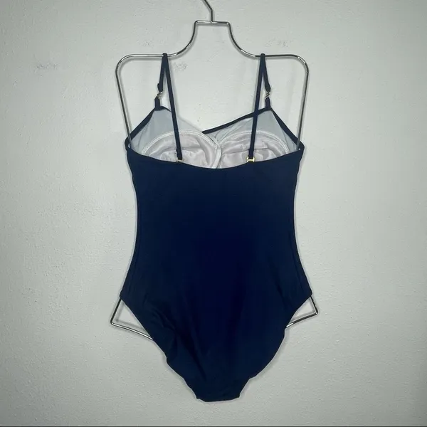 Vintage Jantzen 90's Blue Red Striped Gold Chain Swimsuit - Image 6