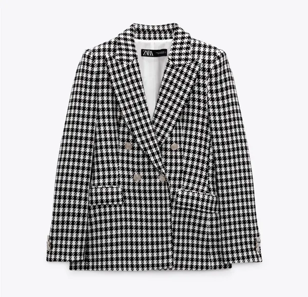 Zara houndstooth double breasted gold button oversized blazer jacket M  - Image 4