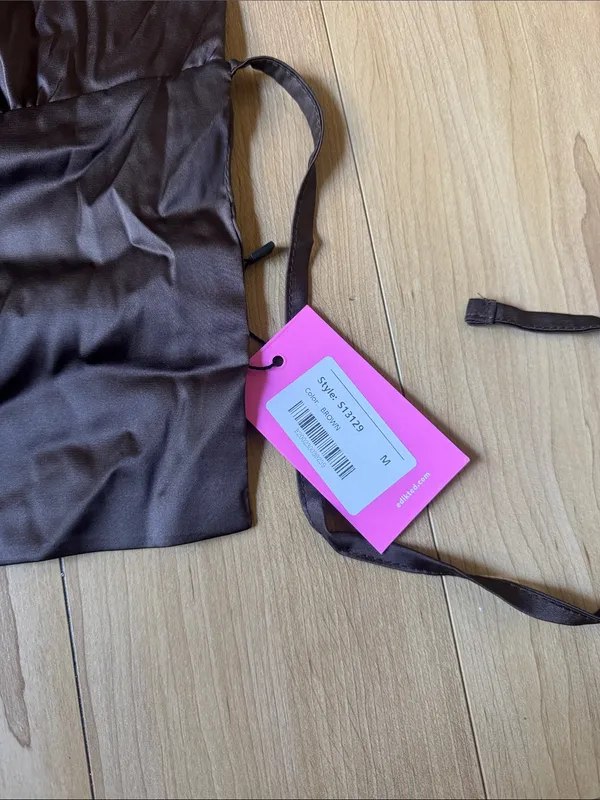 Edikted Chocolate Brown Satin Strappy Crop Top - Image 2