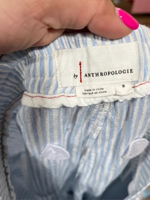 Anthropologie Seashore Linen Blend Pants Women S Blue Striped Rope Belt Crop - Image 8