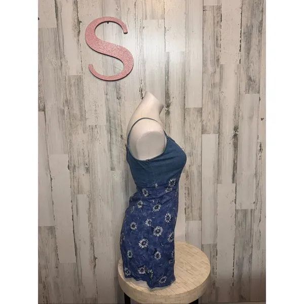 RB Basic Denim & Floral Sunflower Print Mini Dress Women’s Small - Image 5