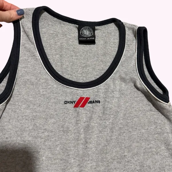 90s vintage DKNY grey and black tank top - Image 2
