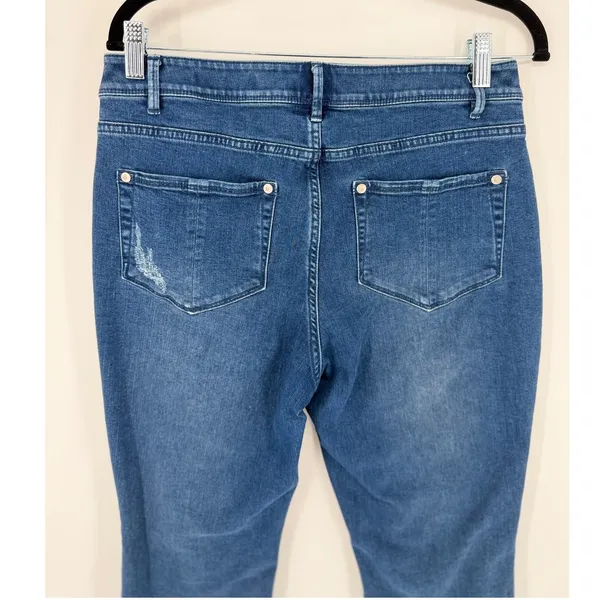 J. Jill Kick Flare Ankle Jeans 8 Blue Distressed Raw Hem High Rise Cropped Denim - Image 6