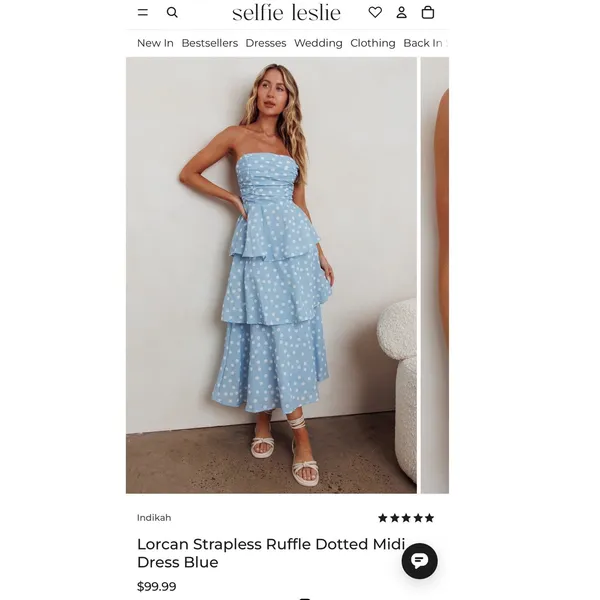 Indikah Lorcan strapless ruffle dotted midi white blue dress tie back‎ tiered XL - Image 2