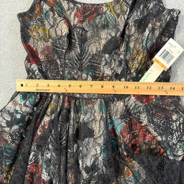 CHORD Juniors Size 7 Black Multi-Color Floral Lace Sleeveless Fit & Flare Dress - Image 9