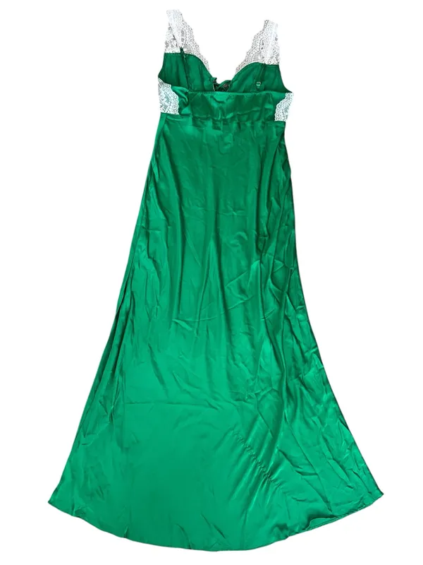Free People FP Women’s Countryside White Green Satin Maxi Slip Dress Size Large - Image 6