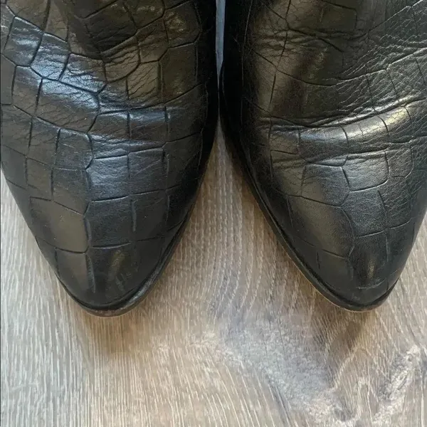 1 state Black Women's Jahmil Croc Embossed Leather High Block Heel Booties - Image 10