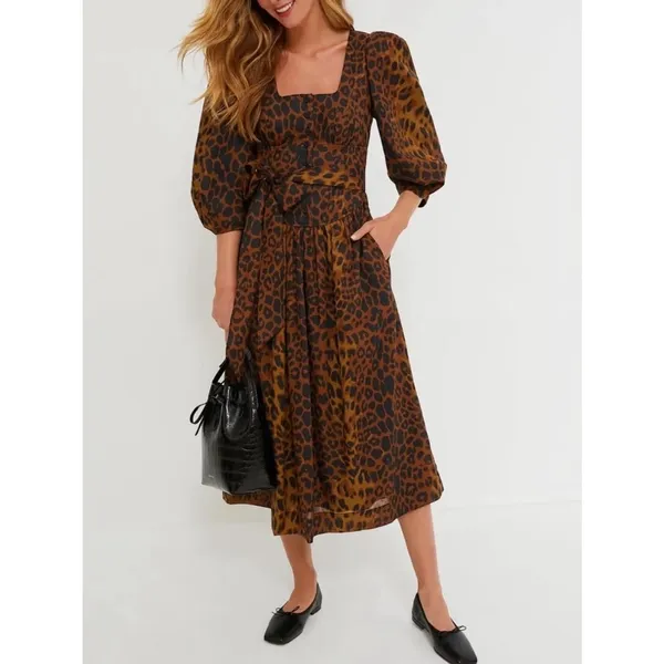 NEW Tuckernuck Leopard Graciela Belted Dress Brown Black Size 8 / Medium - Image 2