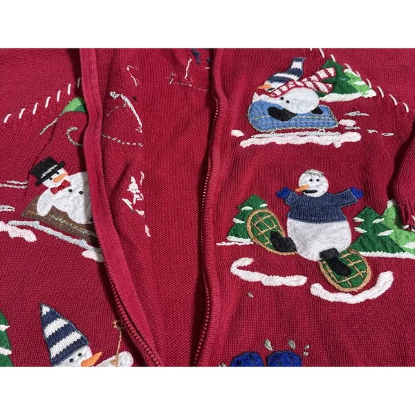 Women's L / XL Snowman Winter Ugly Christmas Cardigan Sweater‎ Knit - Image 3