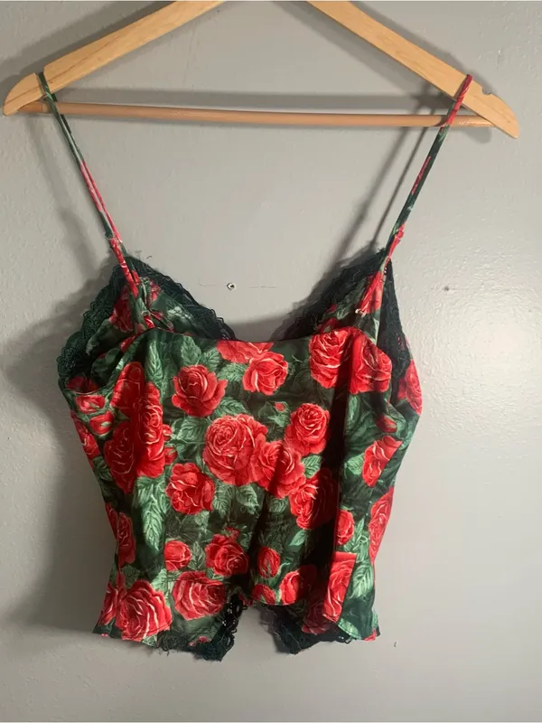 Victoria's Secret Red Rose Satin Lace Cami Gold Label Ladies Size Med Vintage - Image 5