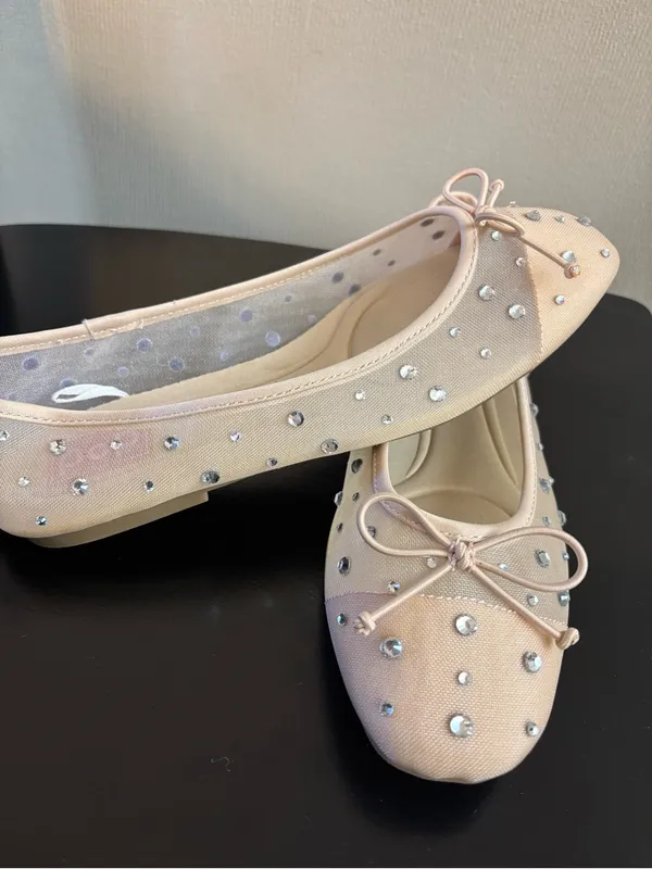 POPFLEX Blush Pink Studded Ballet Flats White Size 8 - Image 4