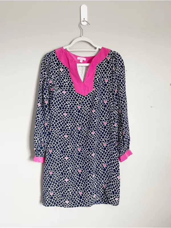 LILLY PULITZER | Pink and Blue Silk Mini Shift Dress Sz 2 - Image 2
