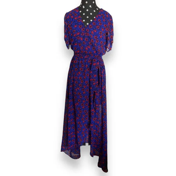 Disney Womens Dress Sz S Blue Red Floral Snow‎ White & The Seven Dwarfs Hi Low - Image 3