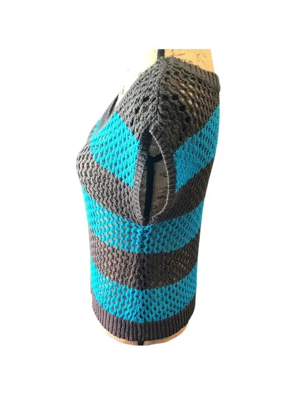 Y2K Arizona Jean Co. Knit Top Size L Gray & Blue Striped - Image 5