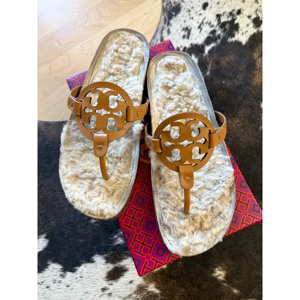 TORY BURCH Miller Cloud Sherling‎ Sandals In Nappa Leather Size 10 - Image 2