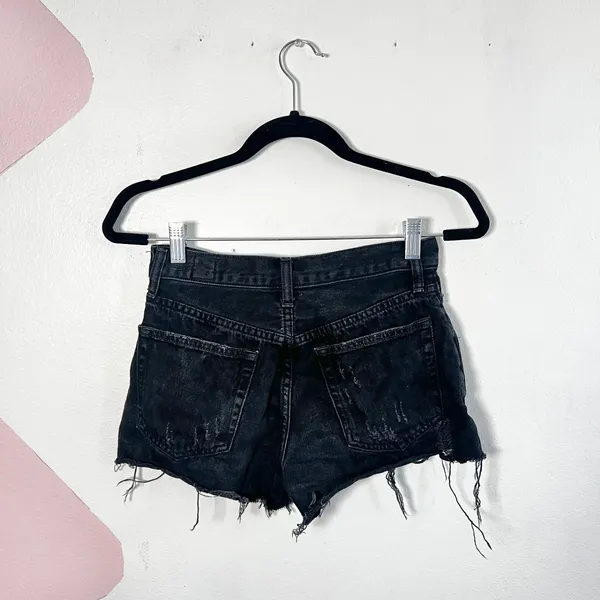 Free People We the Free High Waist Denim Shorts Button Fly Distressed‎ Size 25 Black - Image 2