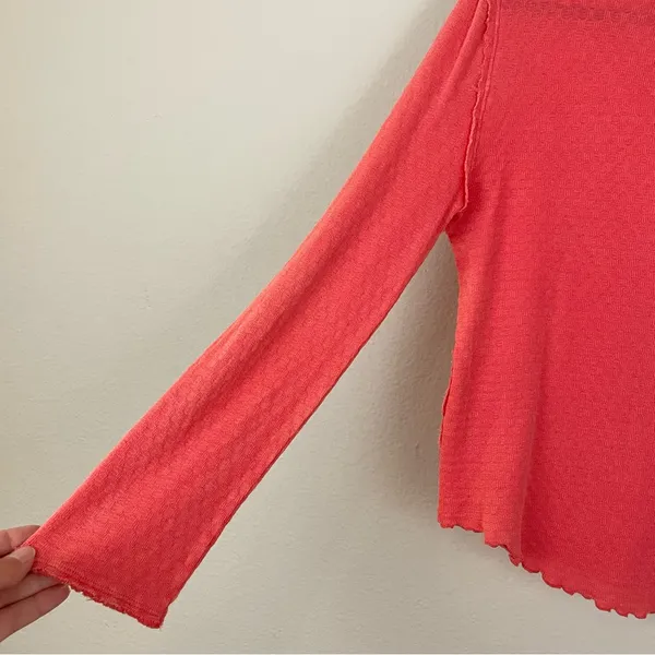 We The Free Sara‎ Pointelle Turtleneck Long Sleeve Top Coral Size Large - Image 7